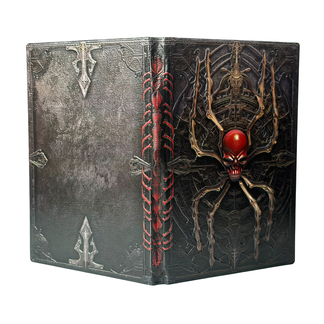 Crimson Arachnis – Web Spider 3D Embossed Vintage Leather Journal Notebook with Golden Diamond Ball Pen (Limited Edition)