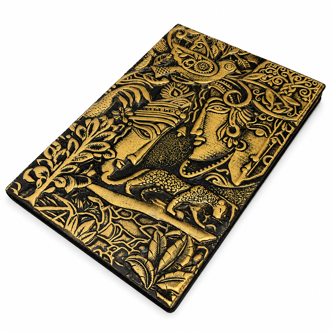 Radha Krishna Bronze 3D Embossed Vintage Leather Journal Notebook with (Limited Edition)