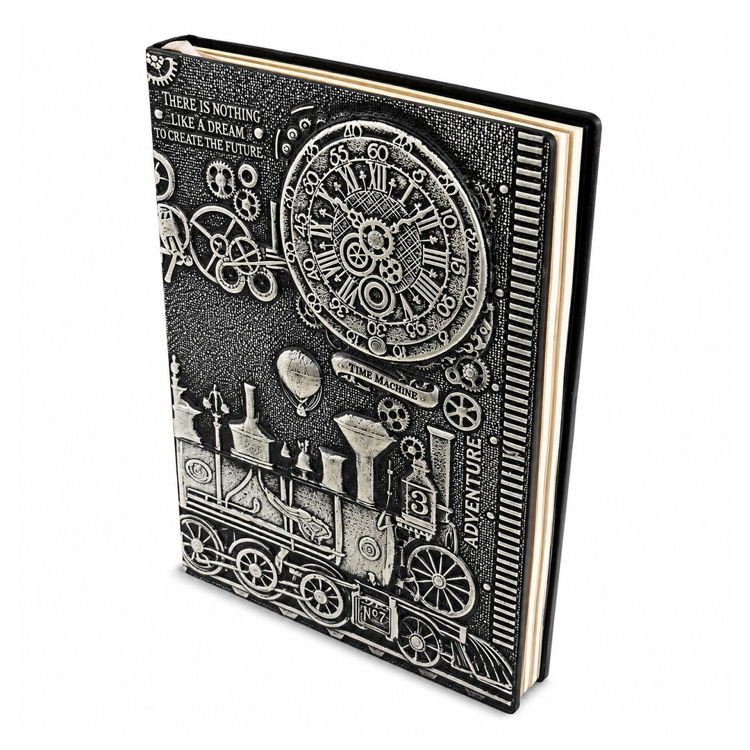ChronoSoul – Time Machine Silver 3D Embossed Vintage Leather Journal Notebook (Limited Edition)