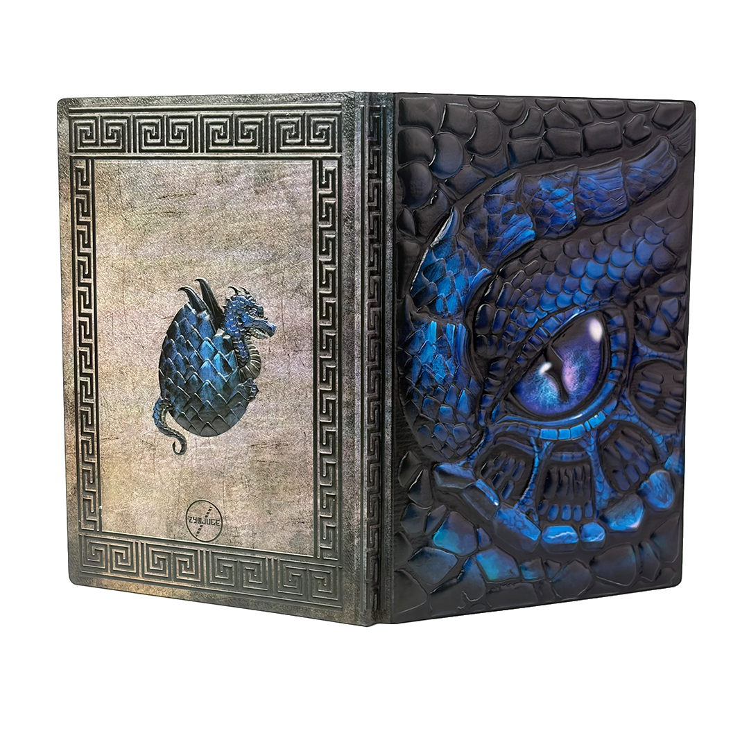 Abyssal Gaze – Icy Turtle Eye Blue 3D Embossed Vintage Leather Journal Notebook with Golden Diamond Ball Pen (Limited Edition)