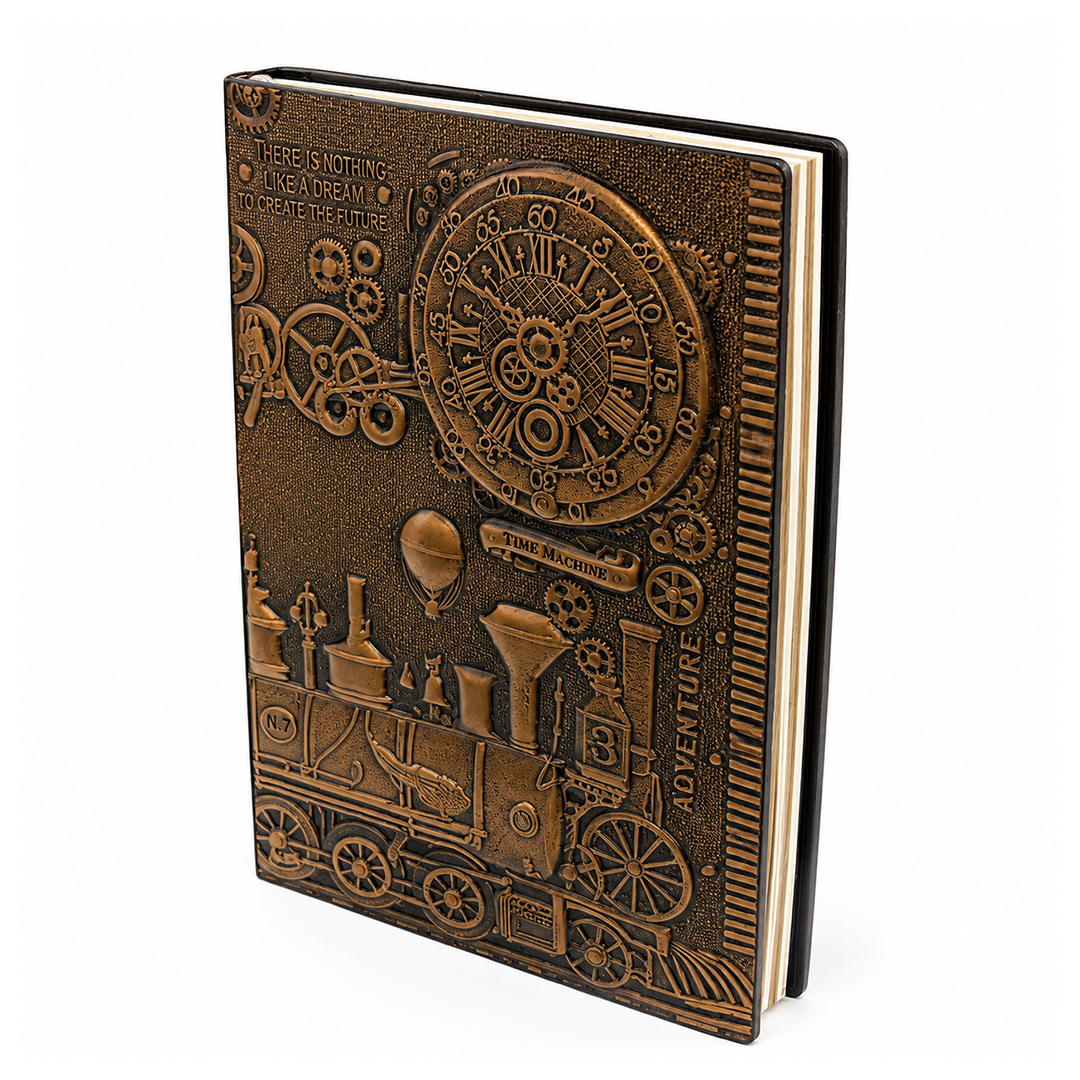 ChronoSoul – Time Machine Red Copper 3D Embossed Vintage Leather Journal Notebook (Limited Edition)