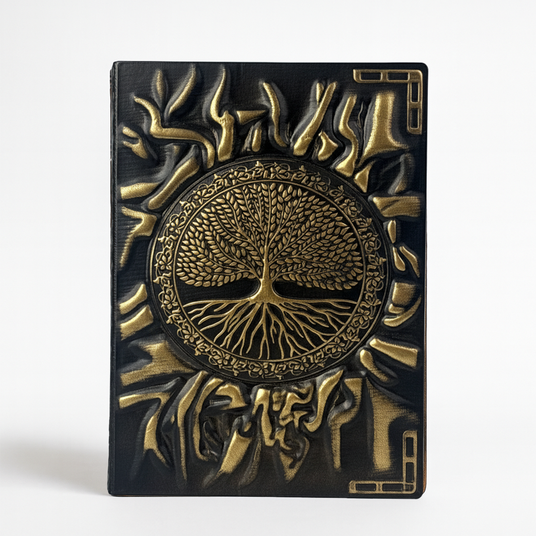 Eternal Radiance – Sun Tree 3D Embossed Vintage Leather Journal Notebook with Golden Diamond Ball Pen (Limited Edition)