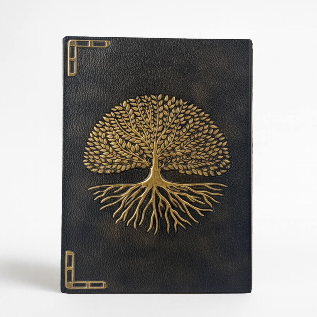Eternal Radiance – Sun Tree 3D Embossed Vintage Leather Journal Notebook with Golden Diamond Ball Pen (Limited Edition)