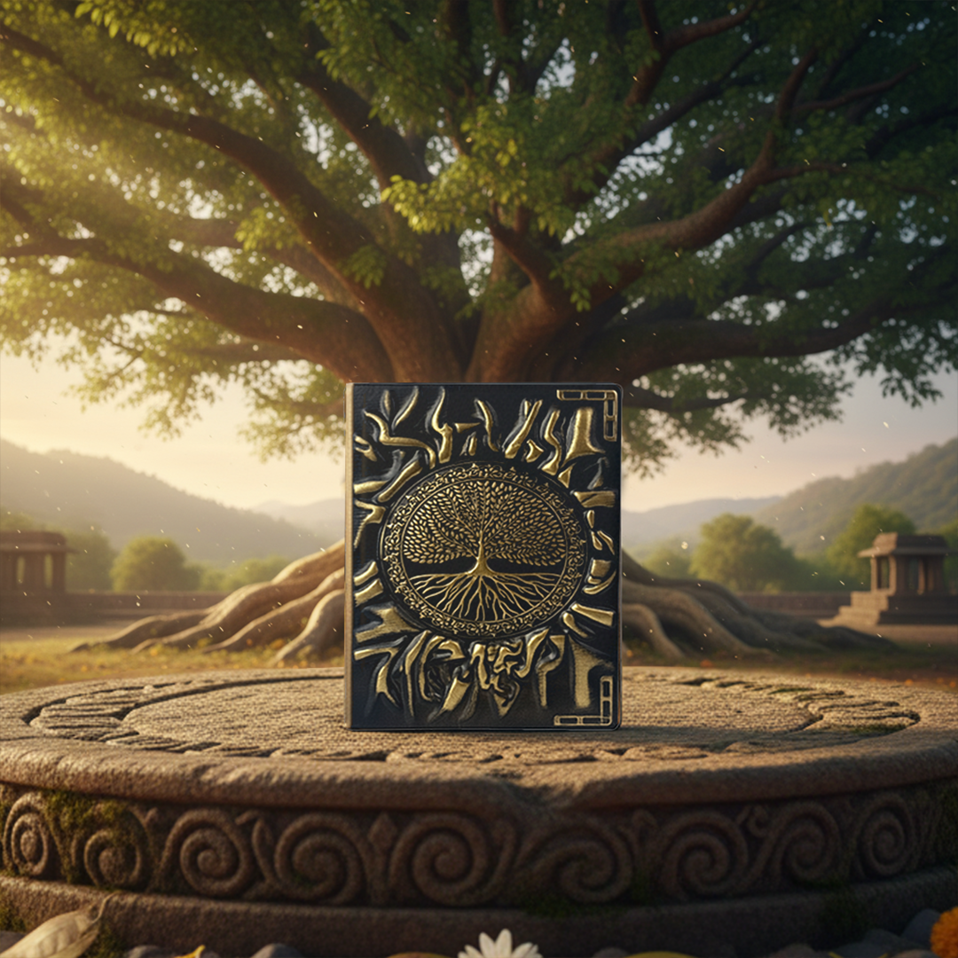 Eternal Radiance – Sun Tree 3D Embossed Vintage Leather Journal Notebook with Golden Diamond Ball Pen (Limited Edition)