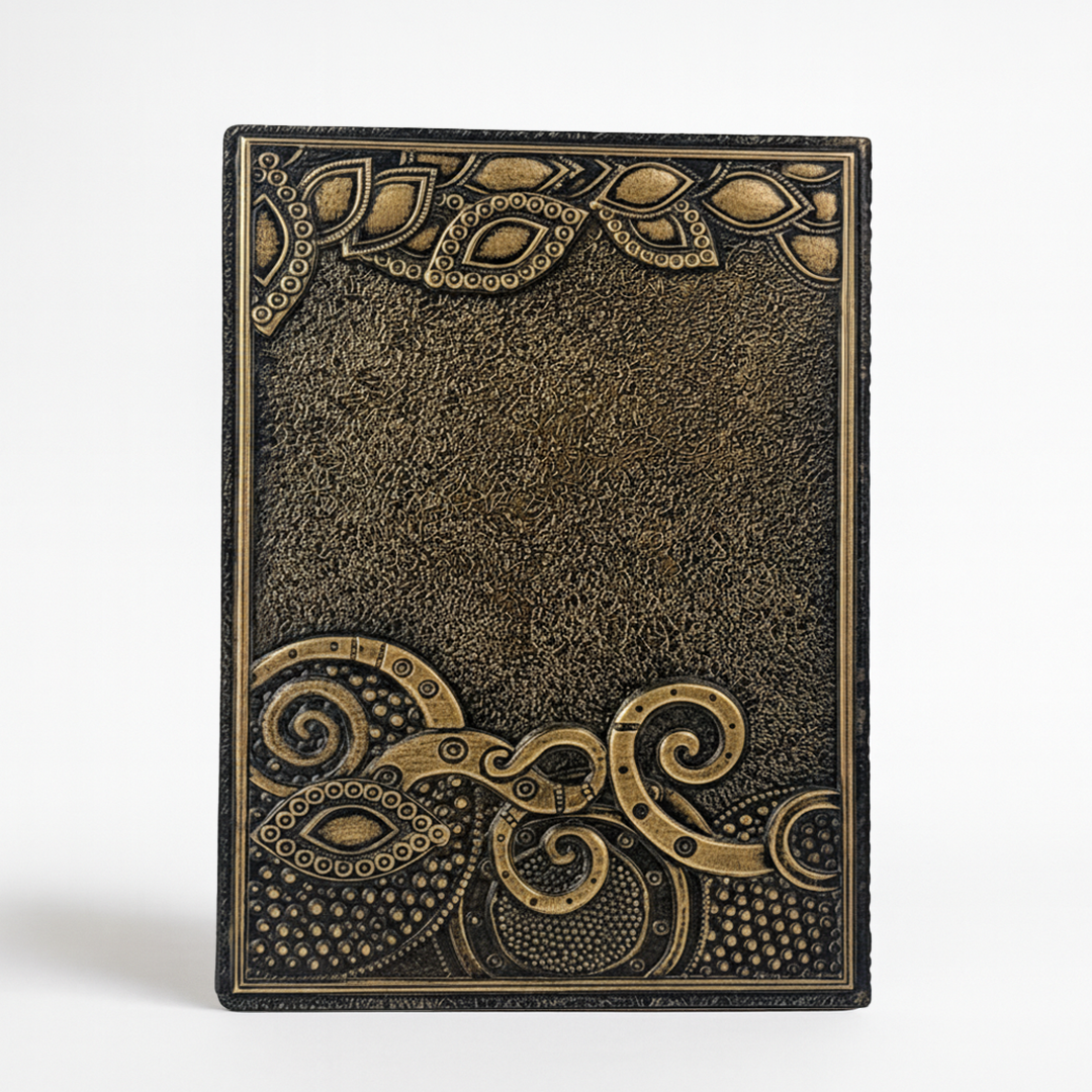 Bronze Queen Enchanted Masquerade 3D Embossed Vintage Leather Journal Notebook with Golden Diamond Ball Pen (Limited Edition)
