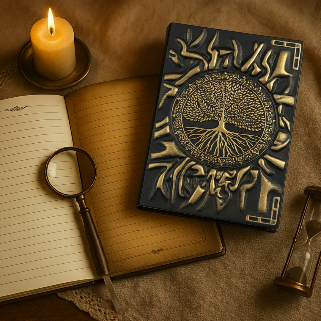 Eternal Radiance – Sun Tree 3D Embossed Vintage Leather Journal Notebook with Golden Diamond Ball Pen (Limited Edition)