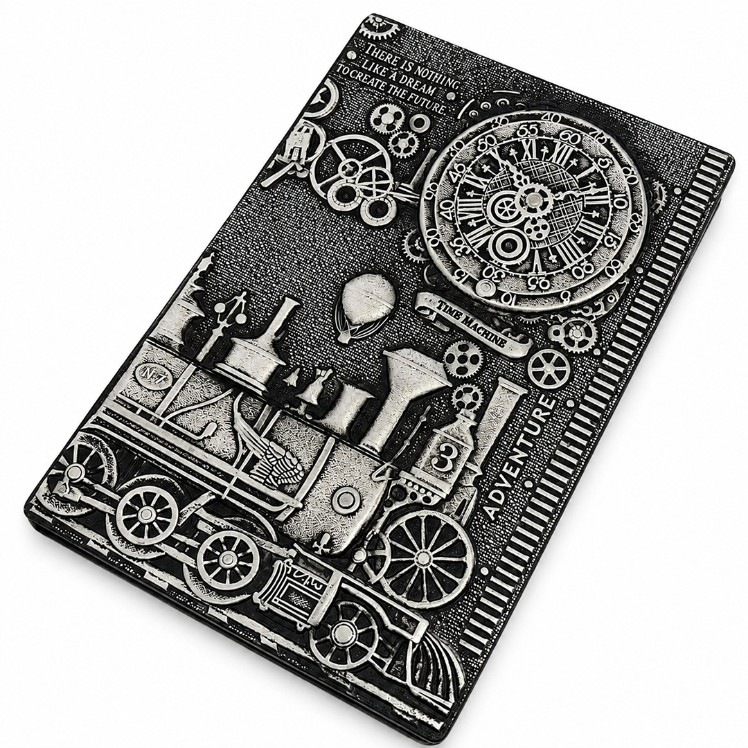 ChronoSoul – Time Machine Silver 3D Embossed Vintage Leather Journal Notebook (Limited Edition)
