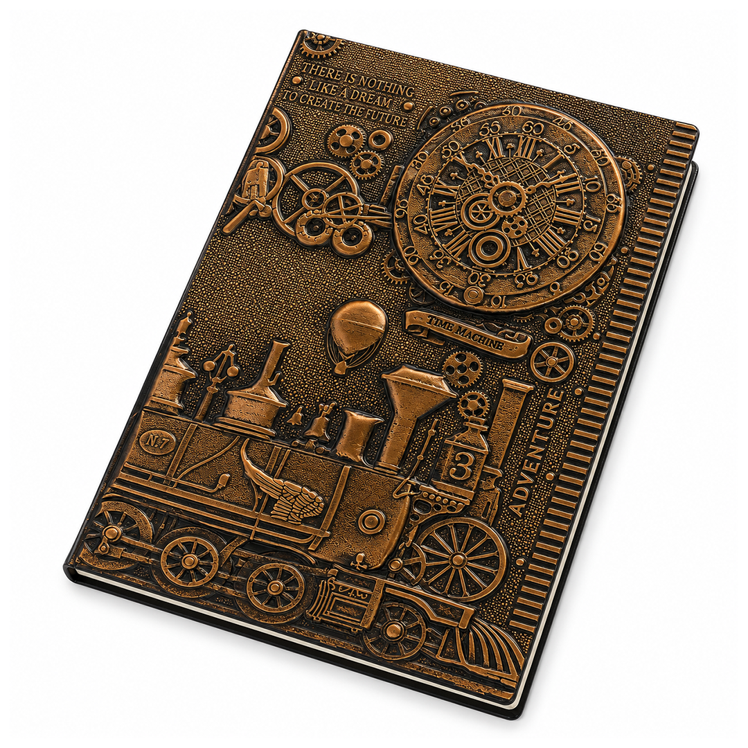 ChronoSoul – Time Machine Red Copper 3D Embossed Vintage Leather Journal Notebook (Limited Edition)