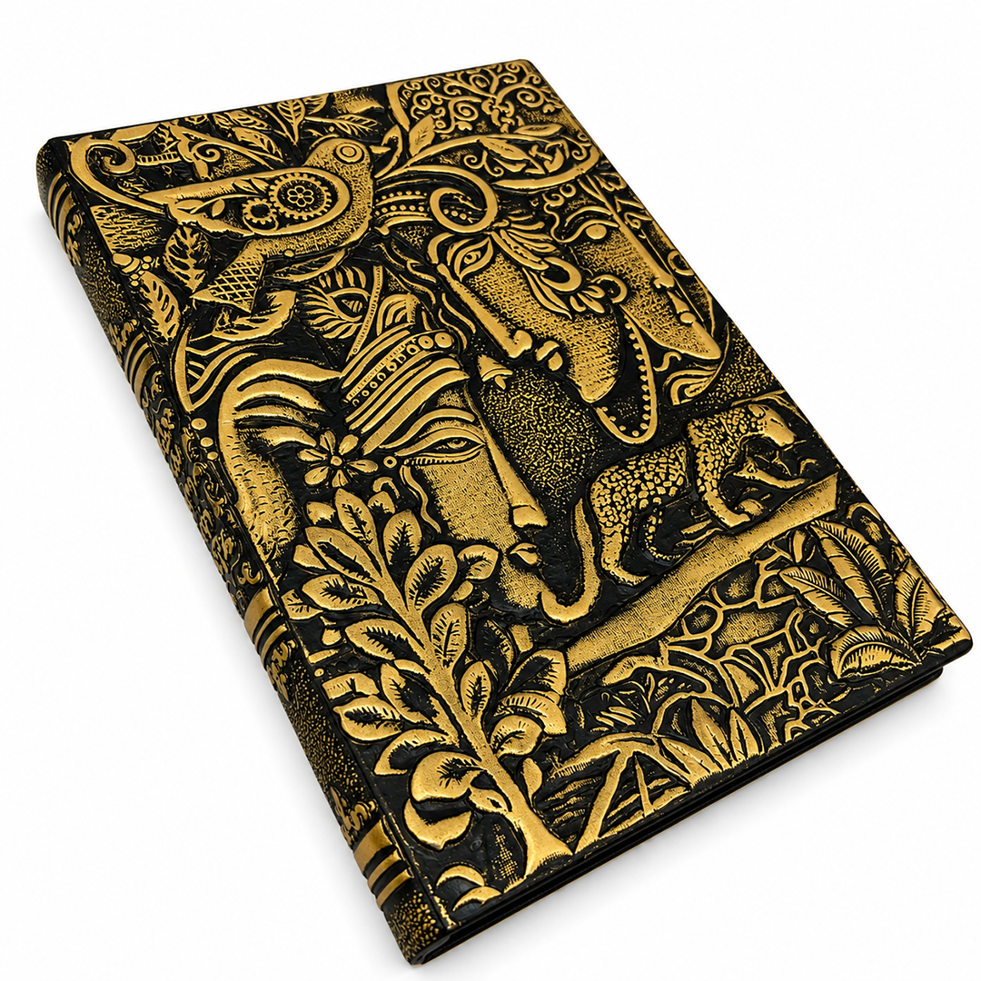 Radha Krishna Bronze 3D Embossed Vintage Leather Journal Notebook with (Limited Edition)