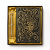 Bronze Queen Enchanted Masquerade 3D Embossed Vintage Leather Journal Notebook with Golden Diamond Ball Pen (Limited Edition)