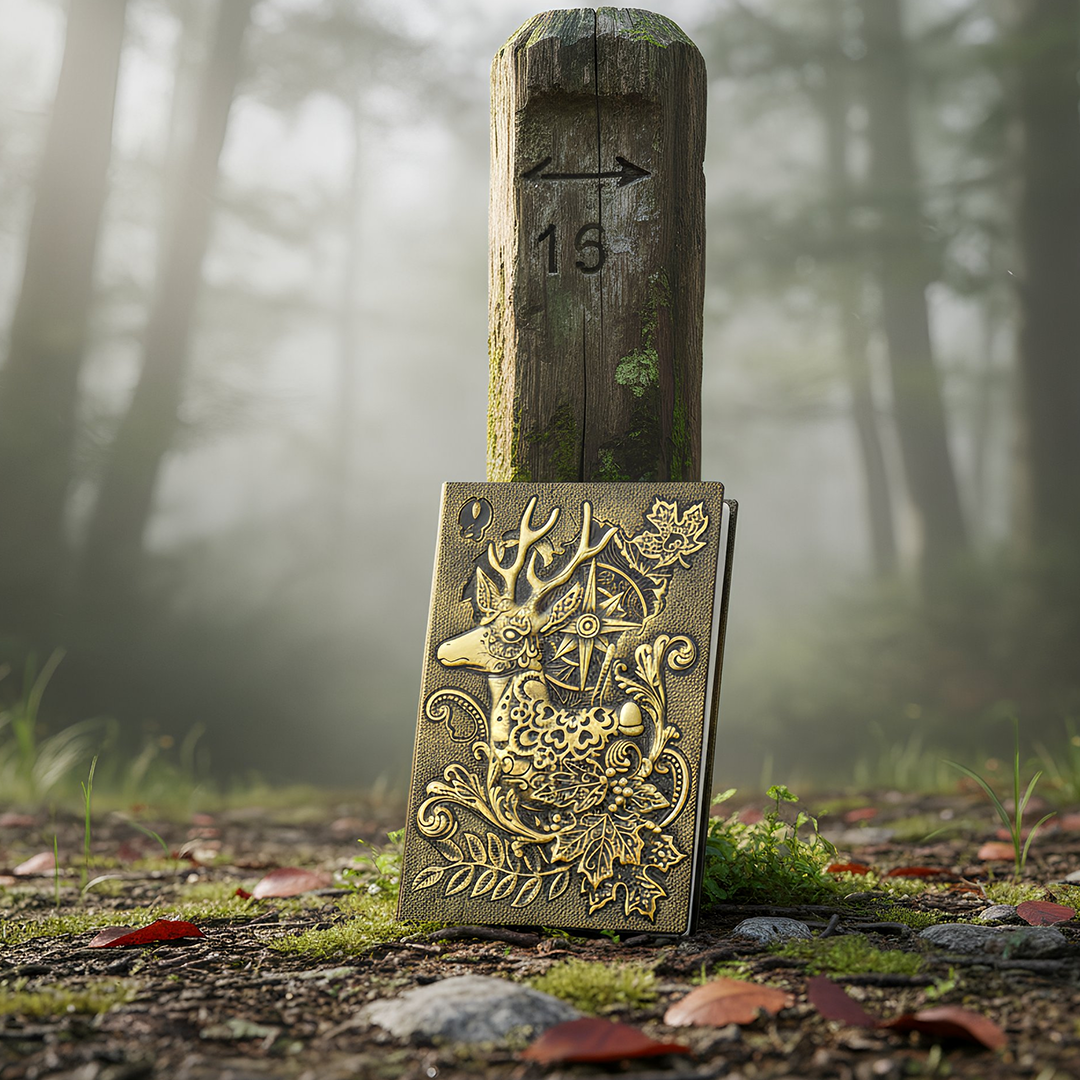 Elderhorn Spirit Reindeer 3D Embossed Vintage Leather Journal Notebook with Golden Diamond Ball Pen – Christmas Edition (Limited Edition)