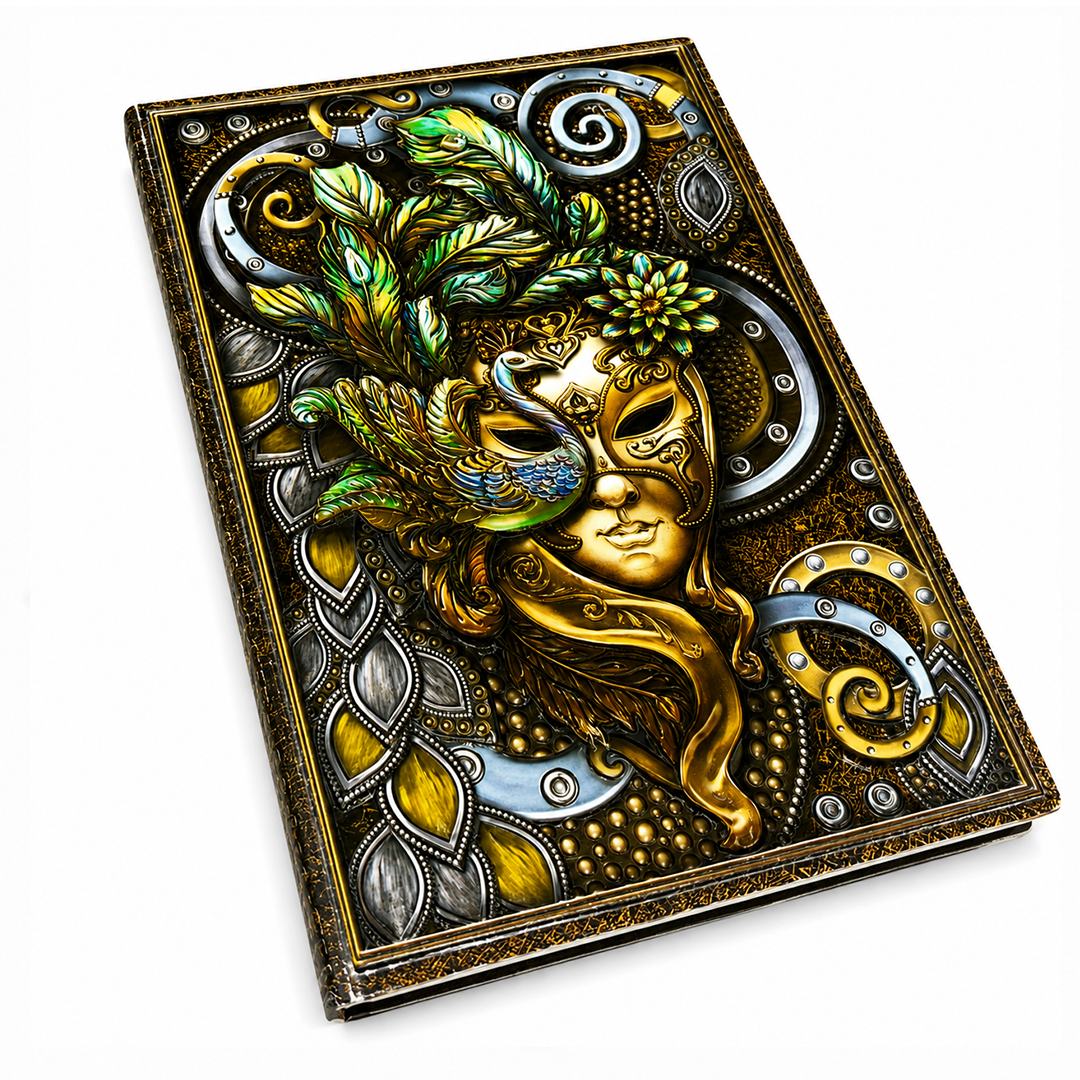 Colorful Queen Enchanted Masquerade 3D Embossed Vintage Leather Journal Notebook (Limited Edition)