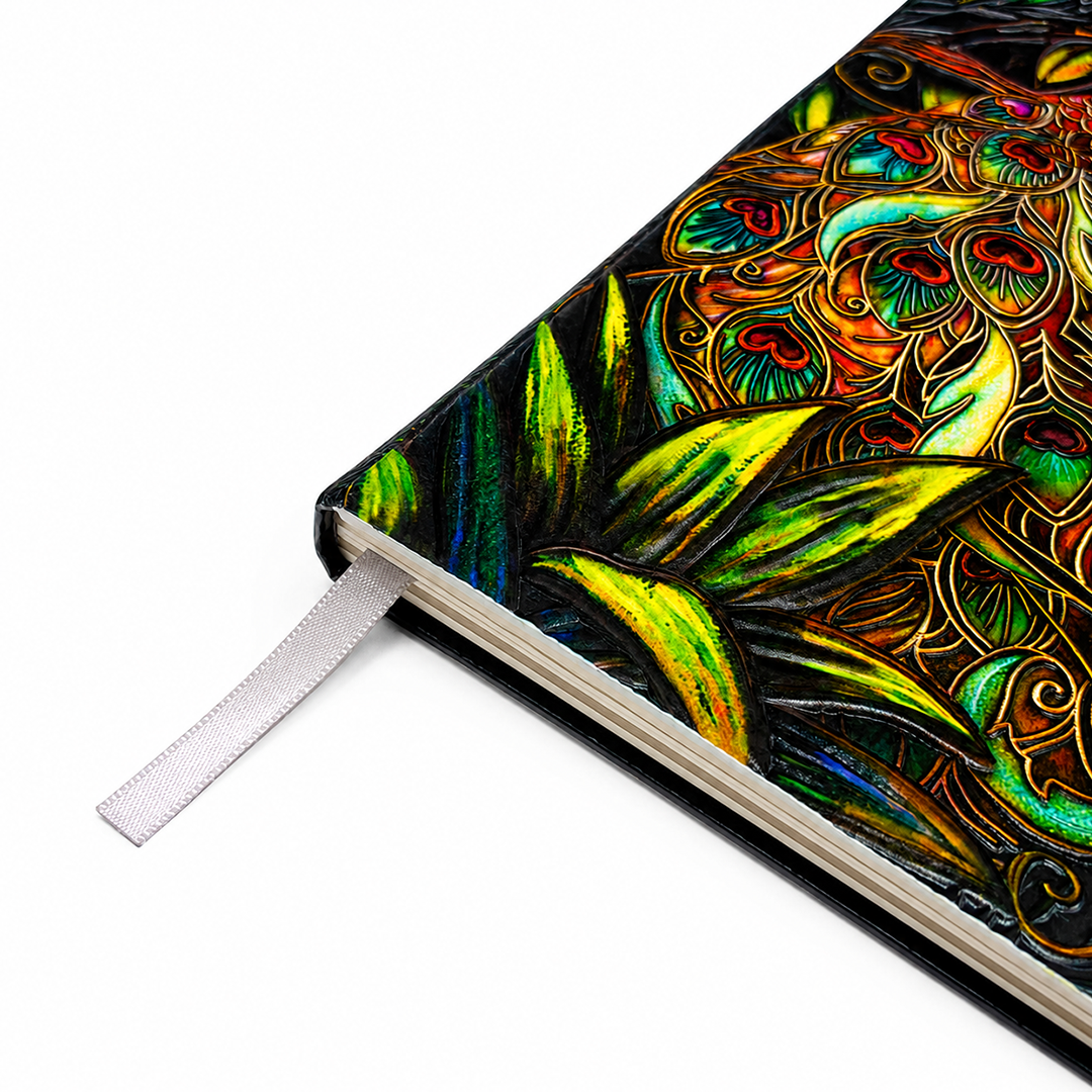Majestic Plumage Colorful Peacock 3D Embossed Vintage Leather Journal Notebook (Limited Edition)