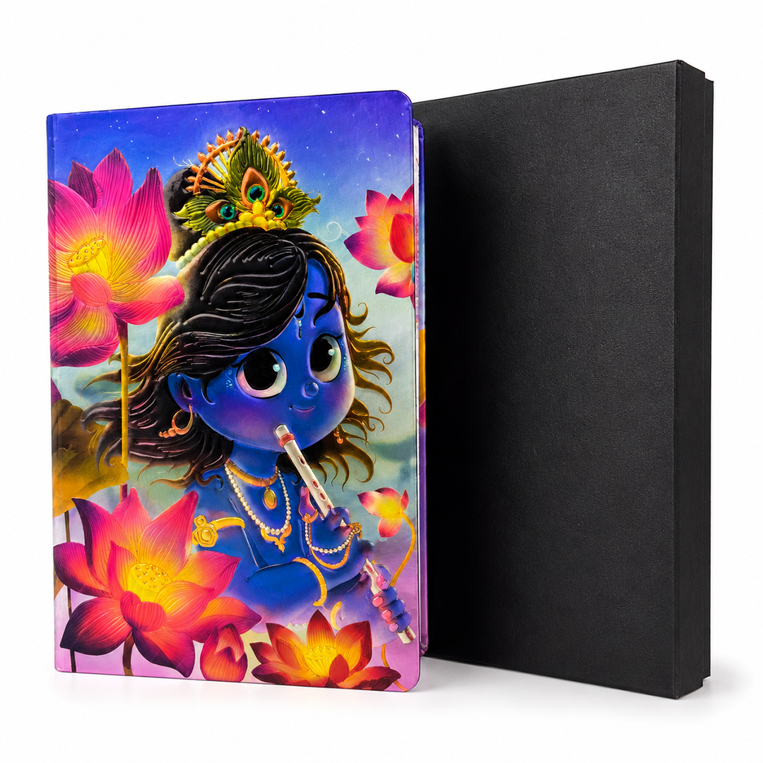 Cute Krishna UV Printed 3D Embossed Illustrated Journal Notebook (Limited Edition)