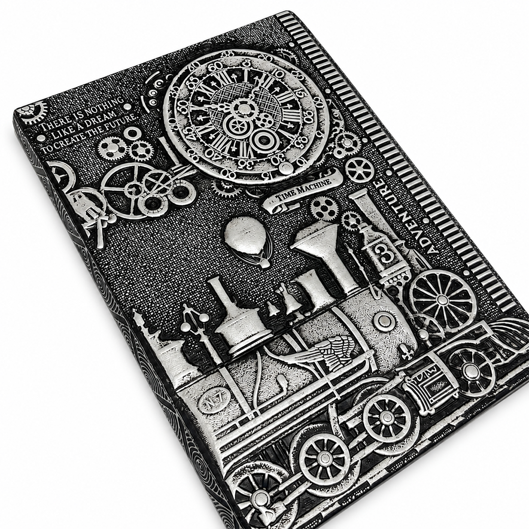ChronoSoul – Time Machine Silver 3D Embossed Vintage Leather Journal Notebook (Limited Edition)
