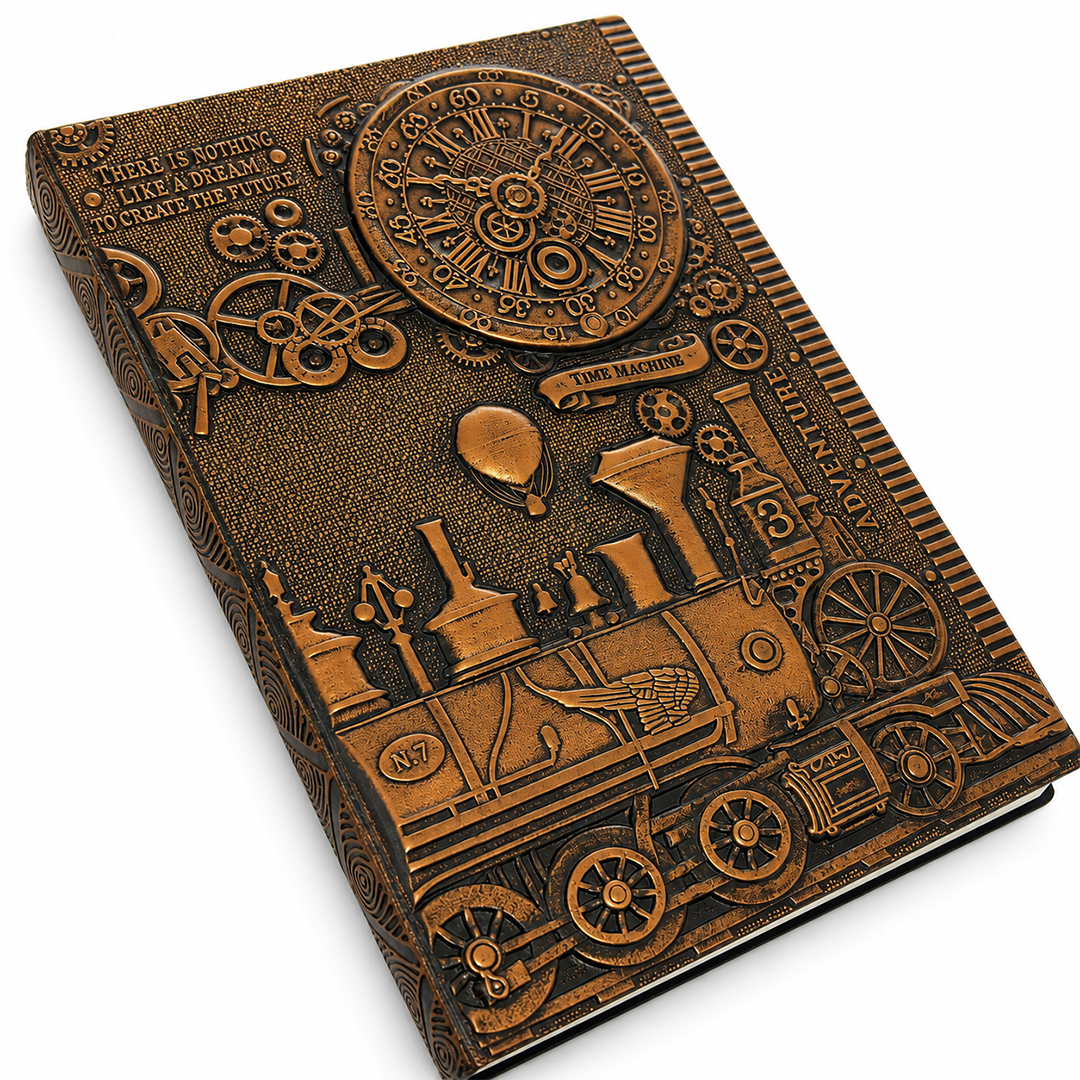 ChronoSoul – Time Machine Red Copper 3D Embossed Vintage Leather Journal Notebook (Limited Edition)