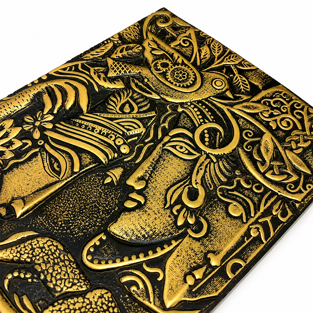 Radha Krishna Bronze 3D Embossed Vintage Leather Journal Notebook with (Limited Edition)