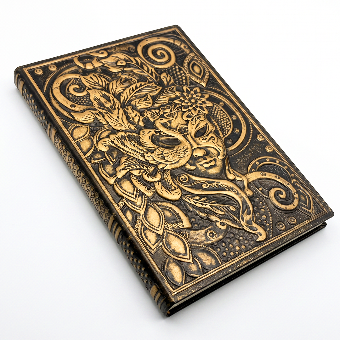Bronze Queen Enchanted Masquerade 3D Embossed Vintage Leather Journal Notebook (Limited Edition)
