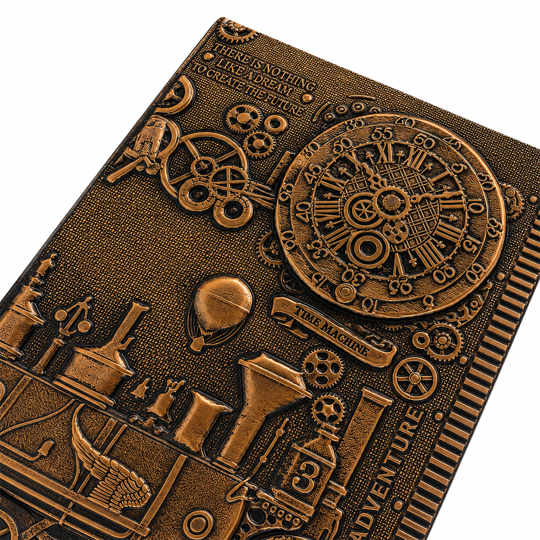 ChronoSoul – Time Machine Red Copper 3D Embossed Vintage Leather Journal Notebook (Limited Edition)