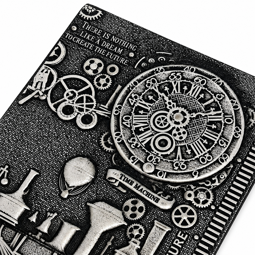 ChronoSoul – Time Machine Silver 3D Embossed Vintage Leather Journal Notebook (Limited Edition)