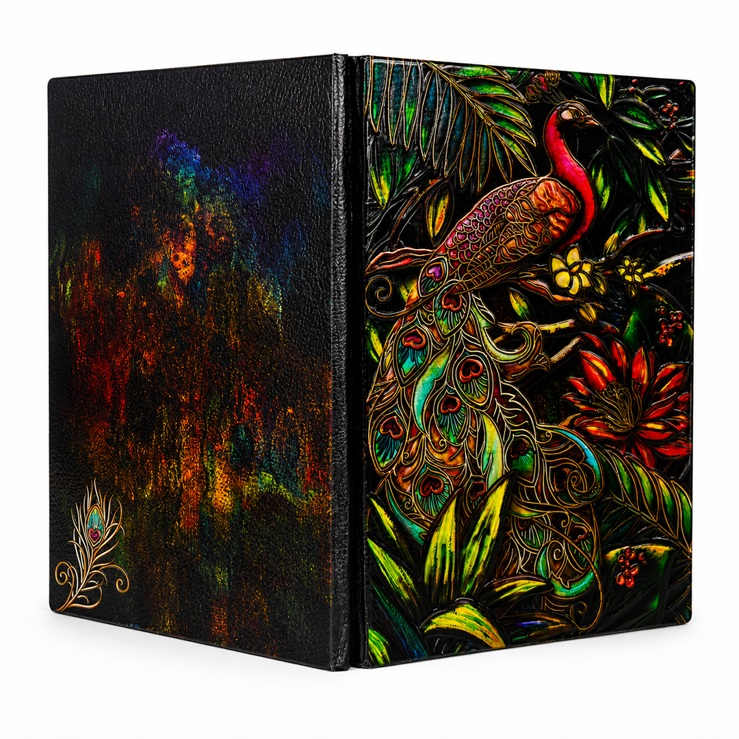 Majestic Plumage Colorful Peacock 3D Embossed Vintage Leather Journal Notebook (Limited Edition)