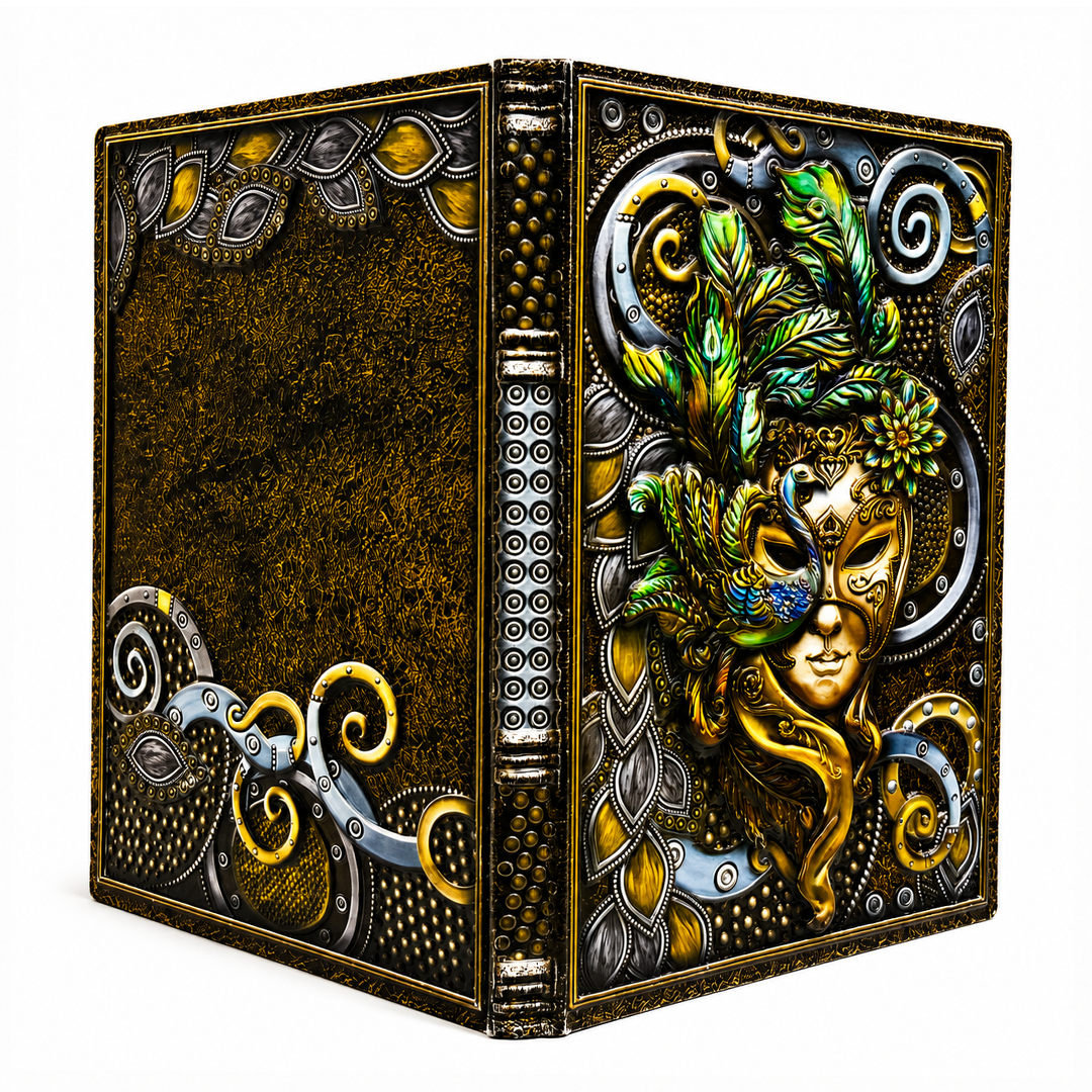 Colorful Queen Enchanted Masquerade 3D Embossed Vintage Leather Journal Notebook (Limited Edition)