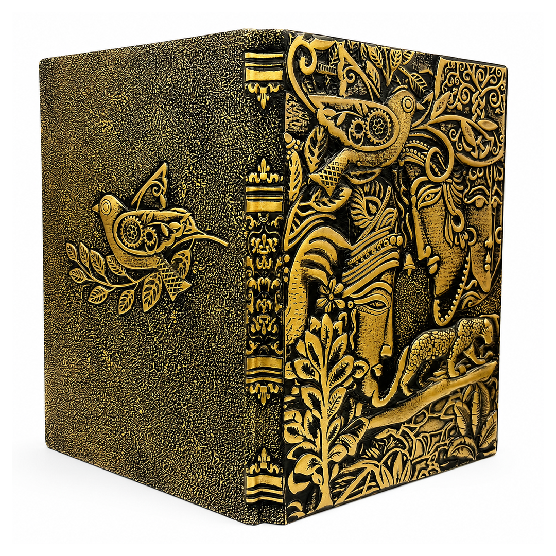 Radha Krishna Bronze 3D Embossed Vintage Leather Journal Notebook with (Limited Edition)