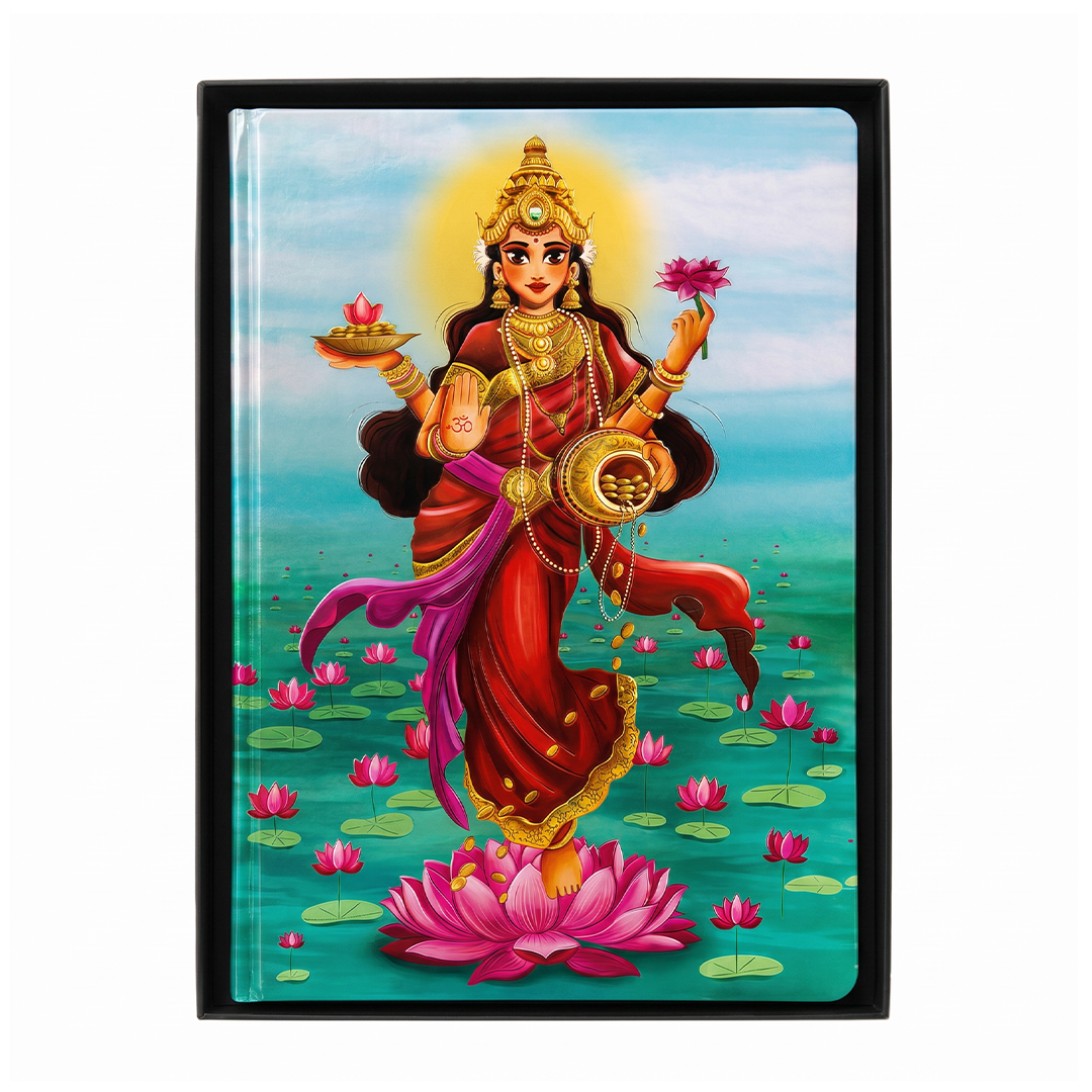 Goddess Lakshmi UV Printed 3D Embossed Illustrated Journal Notebook (Limited Edition)