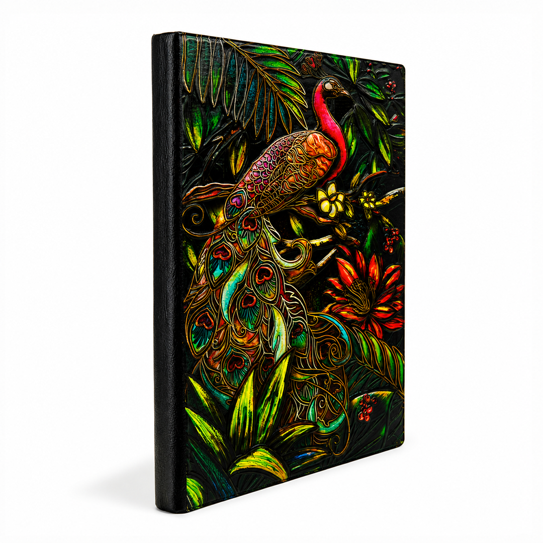 Majestic Plumage Colorful Peacock 3D Embossed Vintage Leather Journal Notebook (Limited Edition)