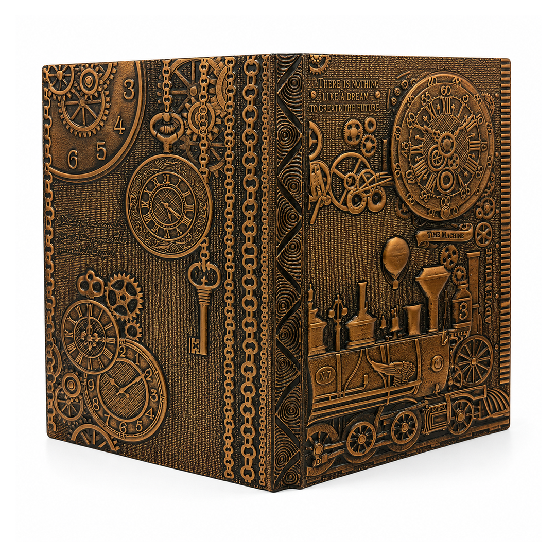 ChronoSoul – Time Machine Red Copper 3D Embossed Vintage Leather Journal Notebook (Limited Edition)