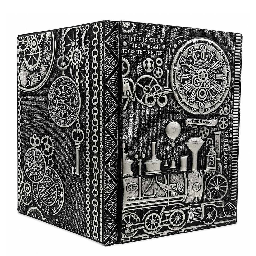 ChronoSoul – Time Machine Silver 3D Embossed Vintage Leather Journal Notebook (Limited Edition)