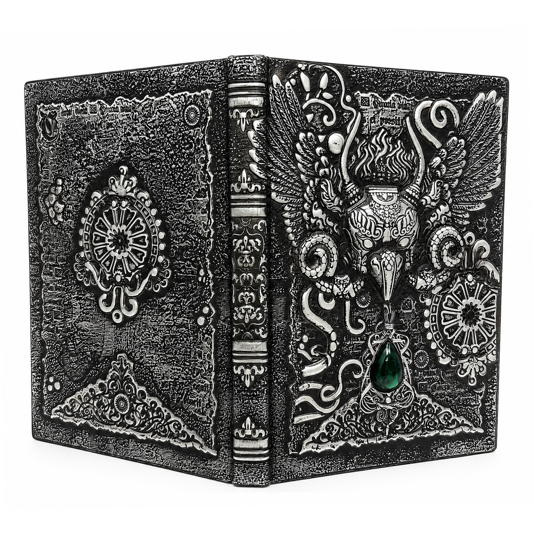 The Owl Head Silver with Blue Gem 3D Embossed Vintage Leather Journal Notebook (Limited Edition)