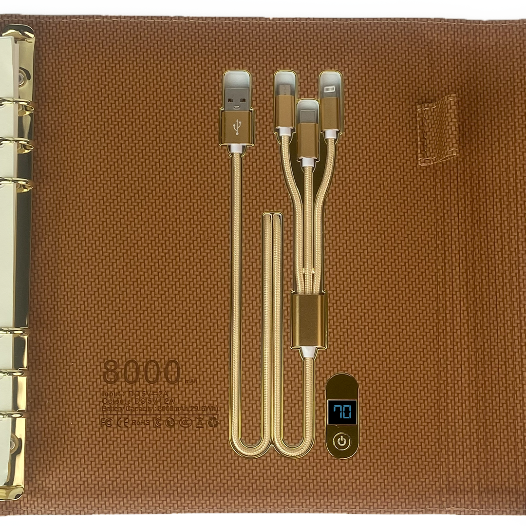 Sparq Smart – Wireless Charging Powerbank Ringbinder Notebook - Tan