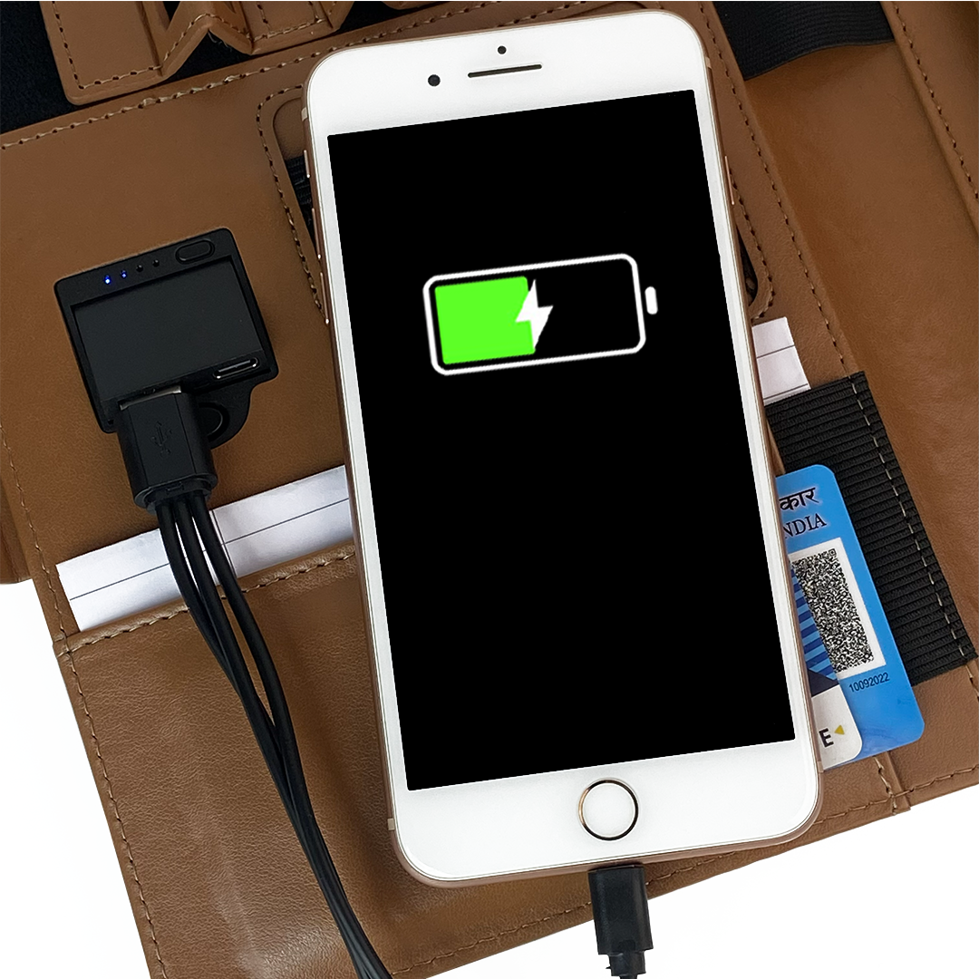 Next Gen - Smart Wireless Charging 8000 mAh Powerbank Notebook with 16 GB Pendrive - (Free Name Personalisation) - Tan