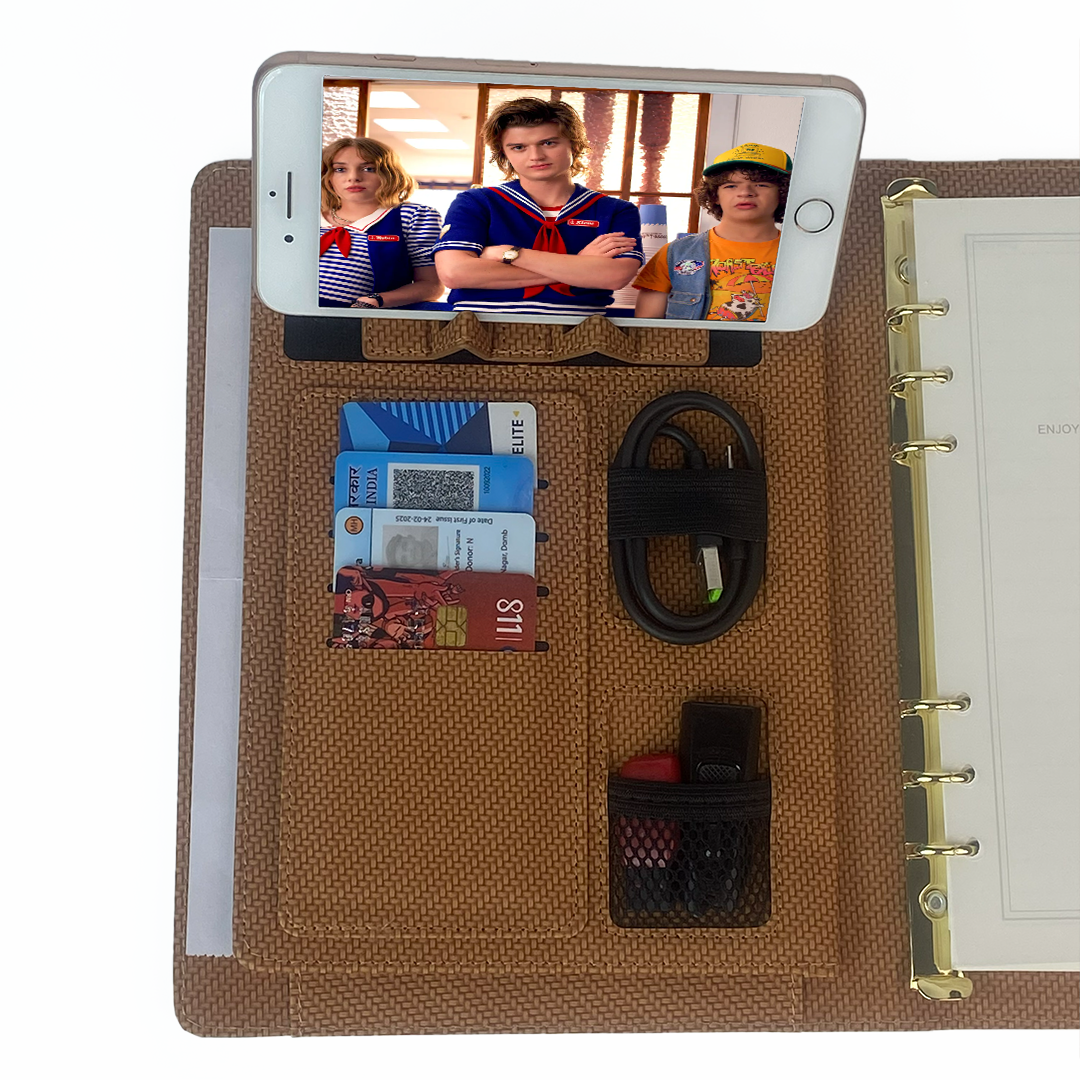 Sparq Smart – Wireless Charging Powerbank Ringbinder Notebook - Tan