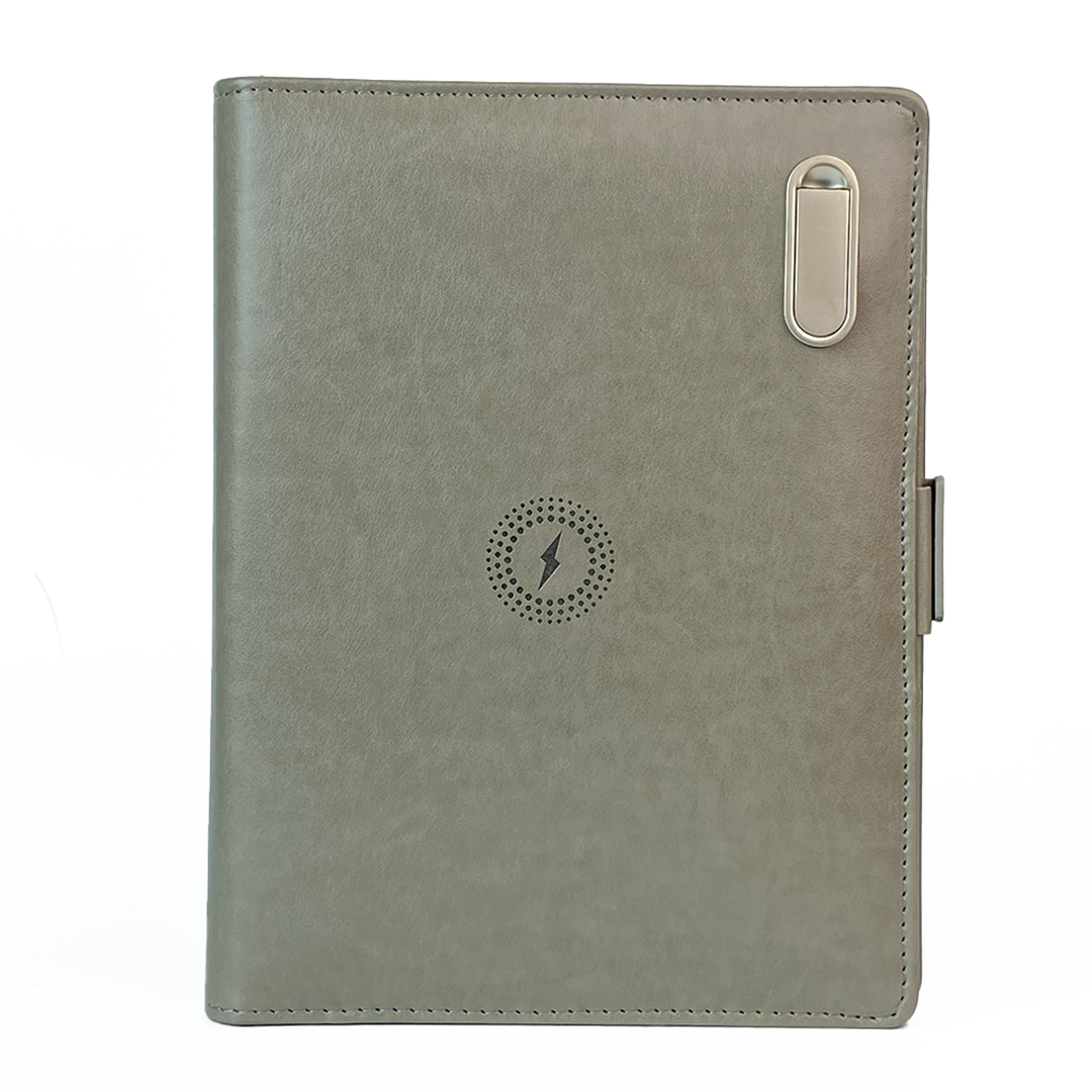 Next Gen - Smart Wireless Charging 8000 mAh Powerbank Notebook with 16 GB Pendrive - (Free Name Personalisation) - Grey