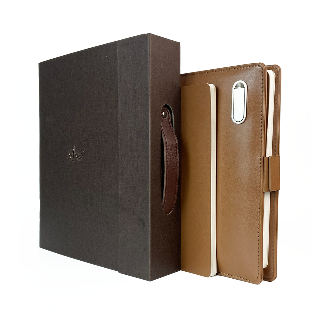 Next Gen - Smart Wireless Charging 8000 mAh Powerbank Notebook with 16 GB Pendrive - (Free Name Personalisation) - Tan