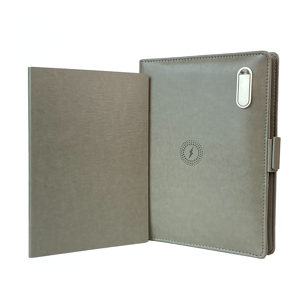 Next Gen - Smart Wireless Charging 8000 mAh Powerbank Notebook with 16 GB Pendrive - (Free Name Personalisation) - Grey