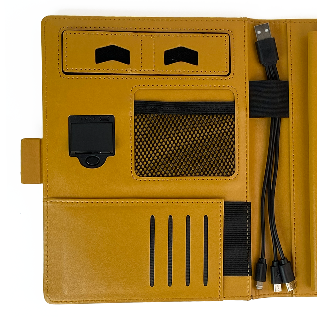 Next Gen - Smart Wireless Charging 8000 mAh Powerbank Notebook with 16 GB Pendrive - (Free Name Personalisation) - Mustard Yellow