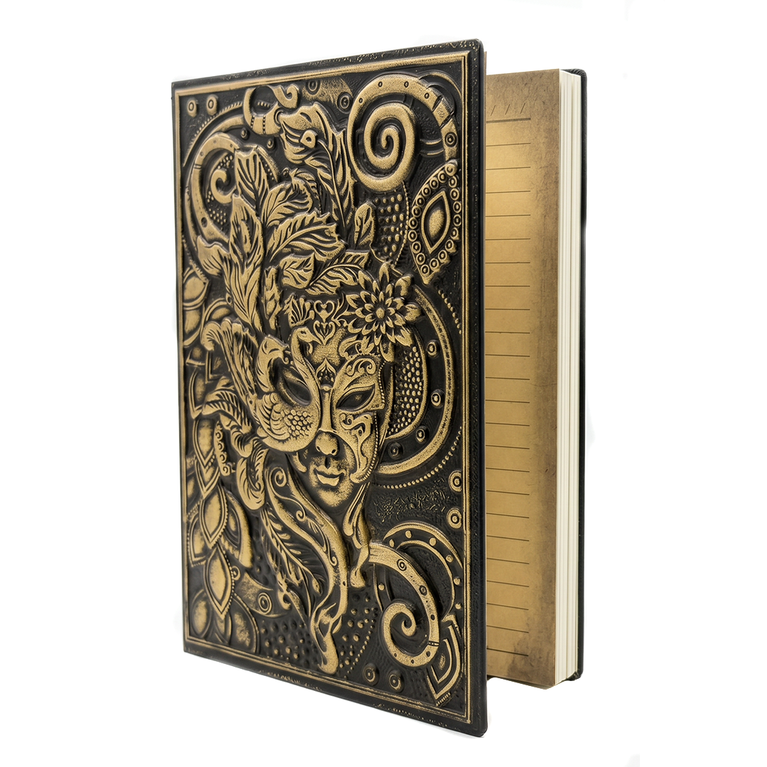 Bronze Queen Enchanted Masquerade 3D Embossed Vintage Leather Journal Notebook (Limited Edition)
