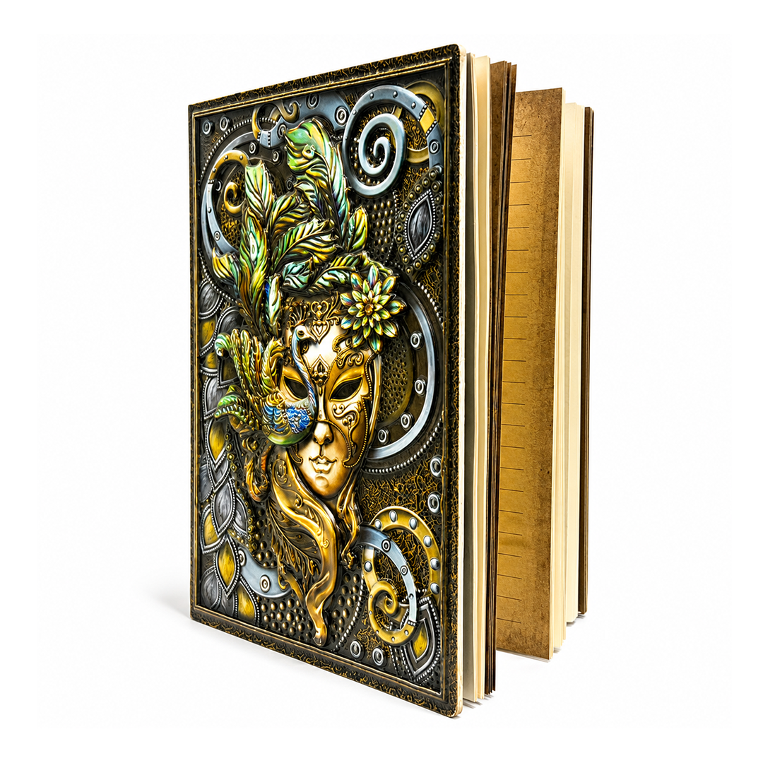 Colorful Queen Enchanted Masquerade 3D Embossed Vintage Leather Journal Notebook (Limited Edition)