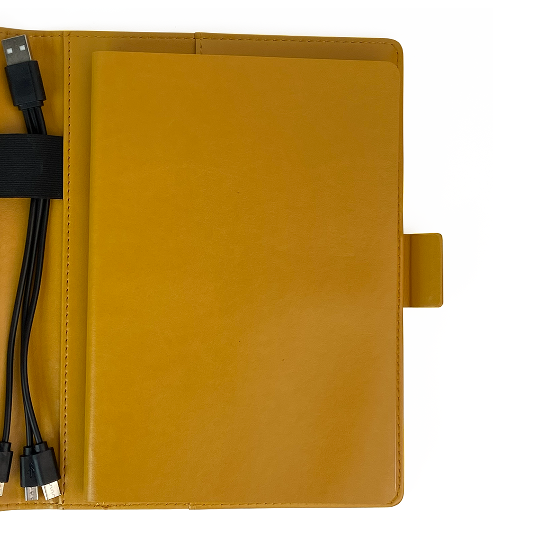 Next Gen - Smart Wireless Charging 8000 mAh Powerbank Notebook with 16 GB Pendrive - (Free Name Personalisation) - Mustard Yellow