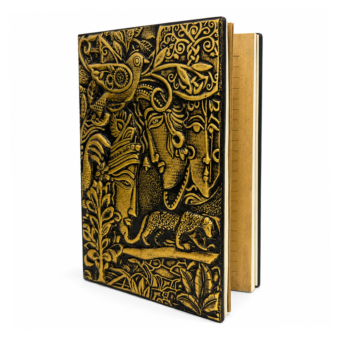 Radha Krishna Bronze 3D Embossed Vintage Leather Journal Notebook with (Limited Edition)