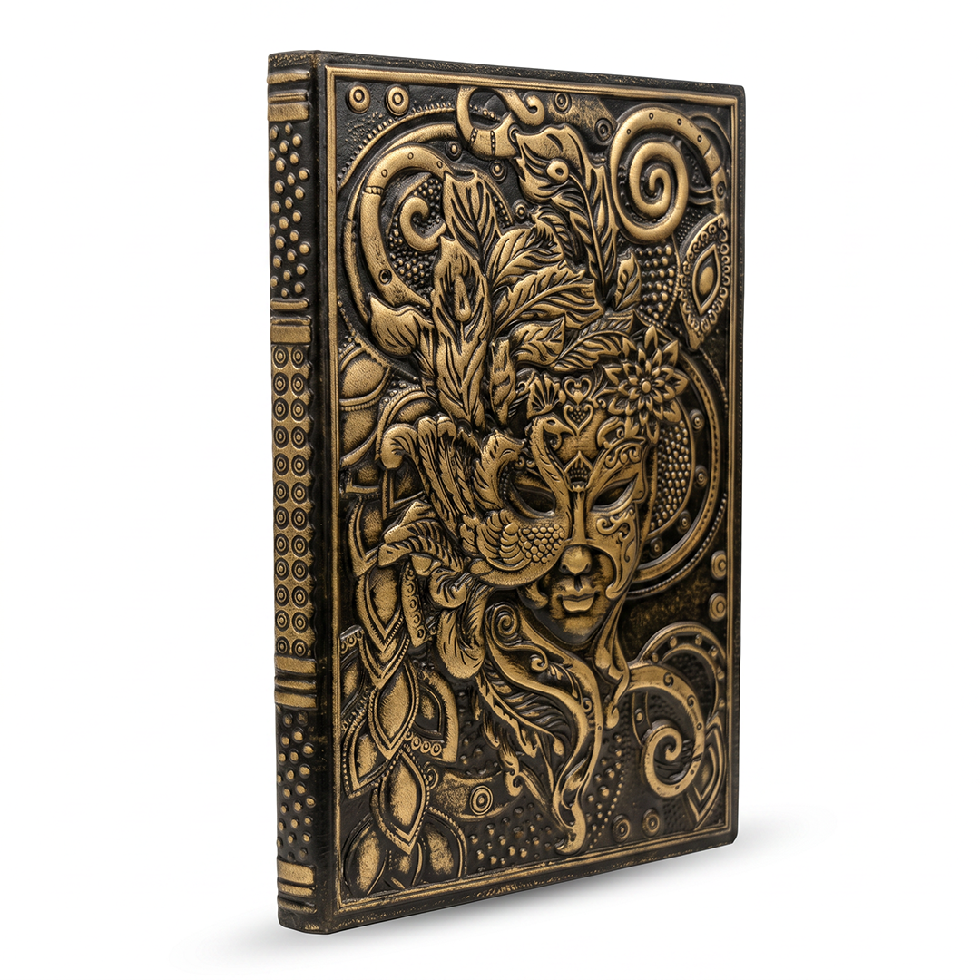 Bronze Queen Enchanted Masquerade 3D Embossed Vintage Leather Journal Notebook (Limited Edition)