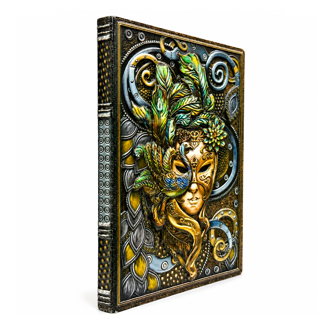 Colorful Queen Enchanted Masquerade 3D Embossed Vintage Leather Journal Notebook (Limited Edition)