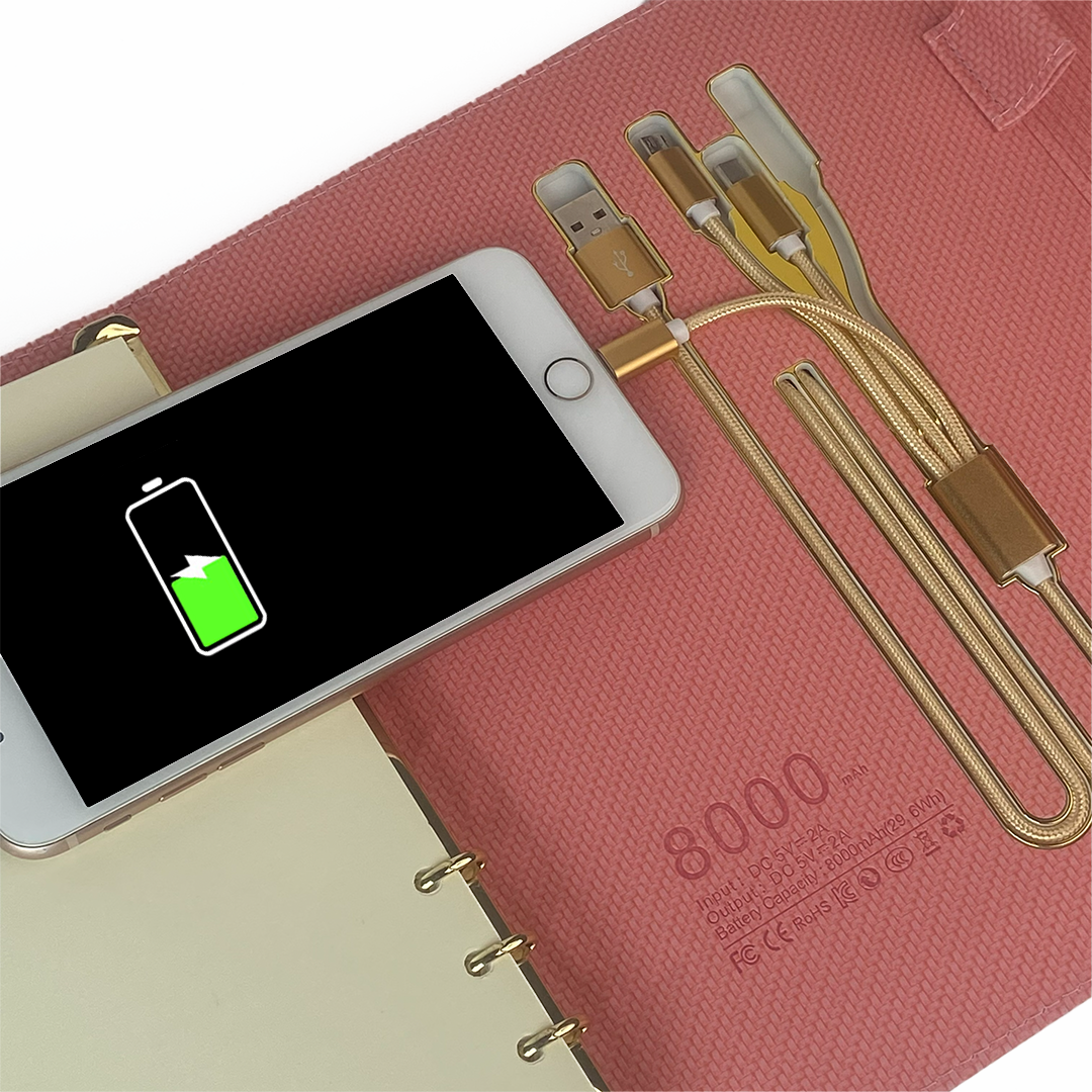Sparq Smart – Wireless Charging Powerbank Ringbinder Notebook - Pink