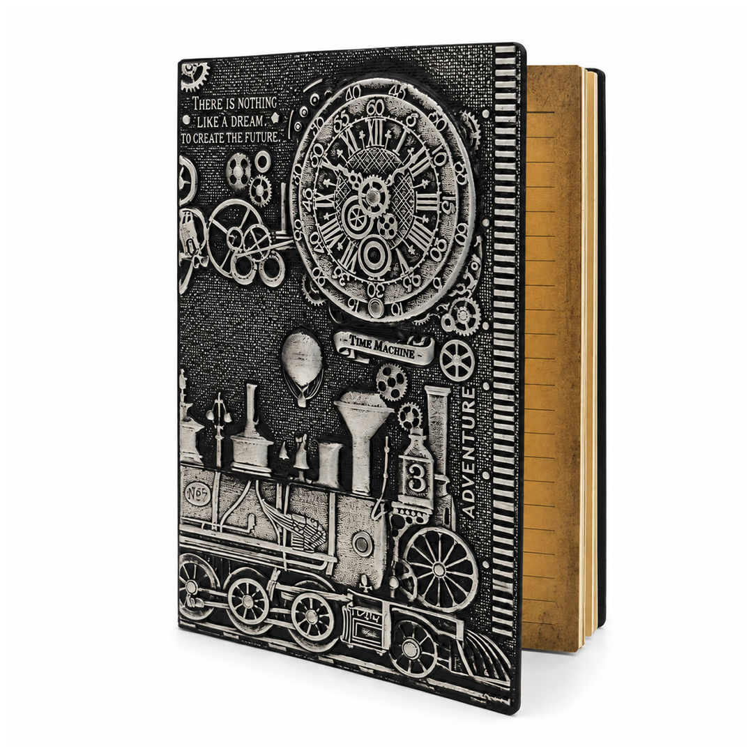 ChronoSoul – Time Machine Silver 3D Embossed Vintage Leather Journal Notebook (Limited Edition)