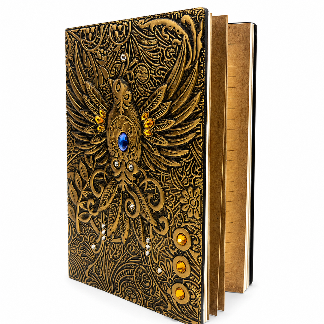 Eagle Bronze Celestial Phoenix 3D Embossed Vintage Leather Journal Notebook (Limited Edition)