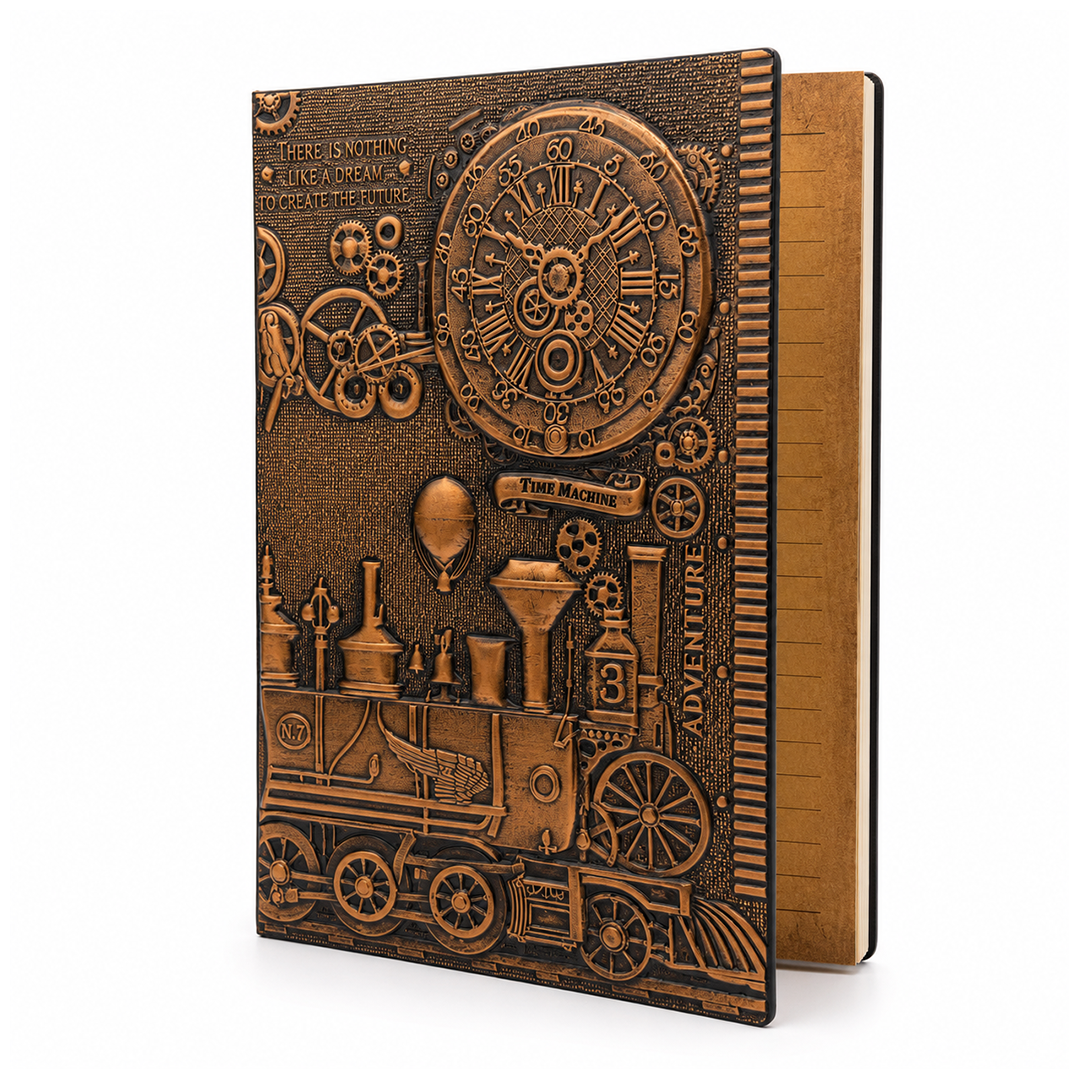ChronoSoul – Time Machine Red Copper 3D Embossed Vintage Leather Journal Notebook (Limited Edition)