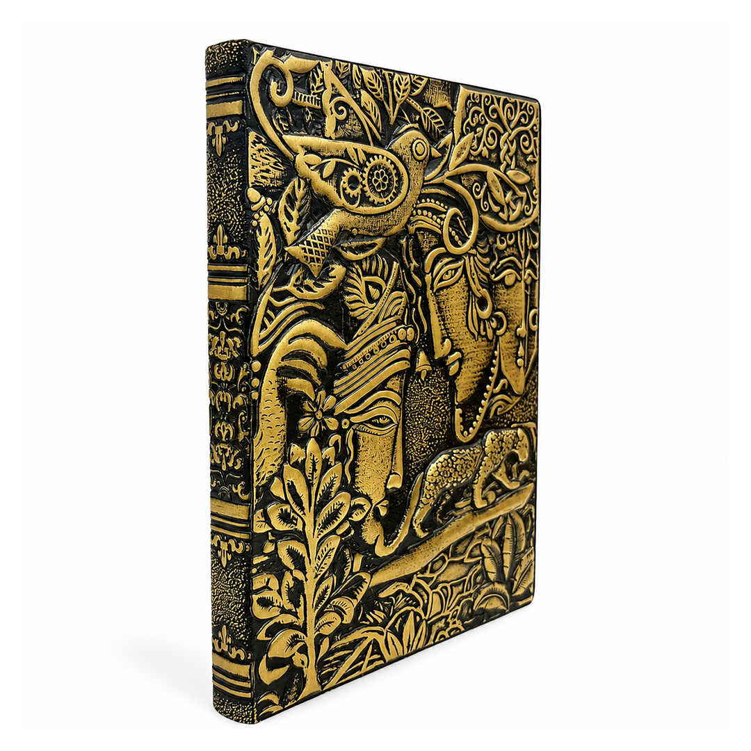 Radha Krishna Bronze 3D Embossed Vintage Leather Journal Notebook with (Limited Edition)